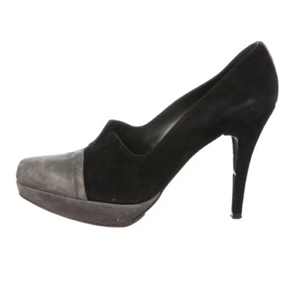 Stuart Weitzman Black & Gray Suede Platform Heels - Picture 1 of 9
